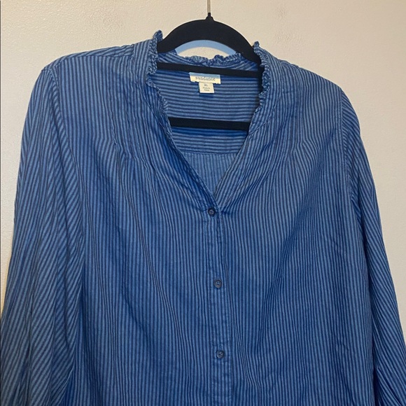Sundance Button Up Shirt Women XL Blue Striped 100% Cotton Oversized Long Sleeve - Picture 3 of 13